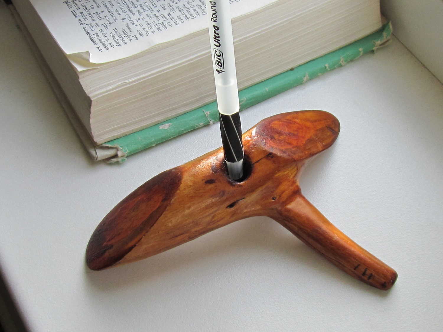 Vintage wooden pen Holder - Vintage Office supplies, reception