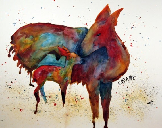 A Mother's Love - original watercolor painting by artist Connie Beattie 15" x 20" on illustration board