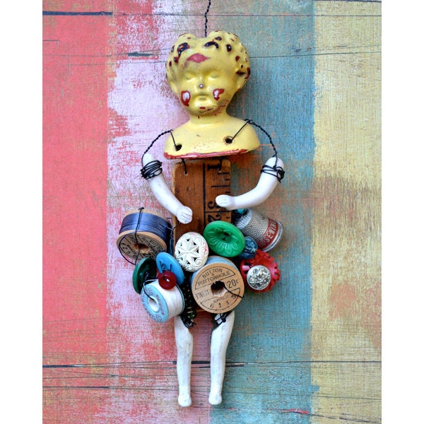 Crafty Lady art doll 8x10 PRINT   by Elizabeth Rosen