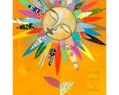 Flower Child Abstract Sunflower Daisy ORIGINAL PAINTING Collage Folk art Garden  by Elizabeth Rosen