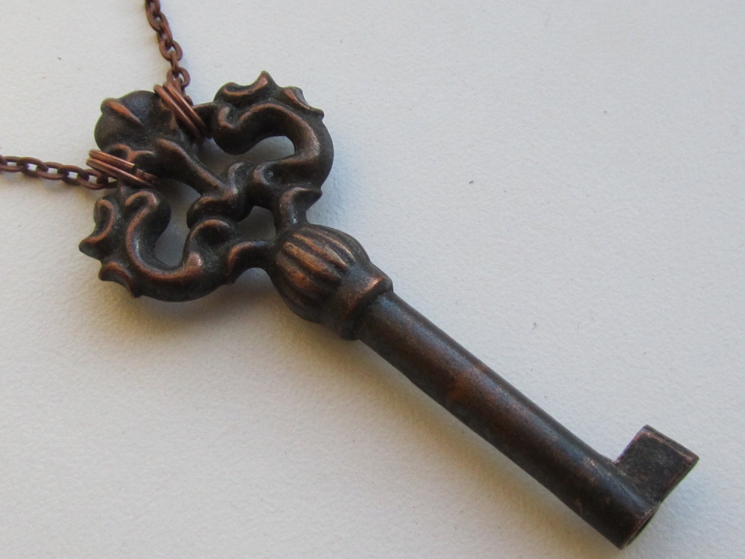 Steampunk Key necklace - with small  copper vintage key . Gift under 25 Dollars