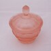 Satin Pink Glass Powder Jar, Frosted Pink Glass Bow for Dressing Table set, 1940s,1950s