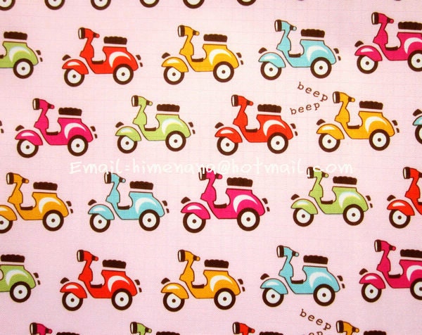 0013B - 1 yard Vinyl Waterproof Fabric - Motorcycle on Pink