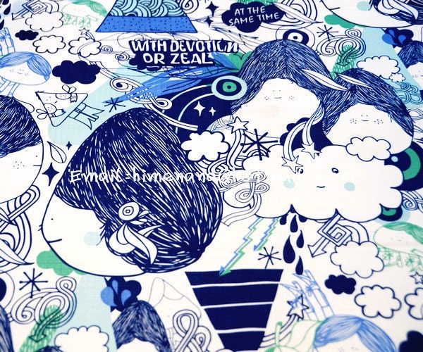 0165C - 1 Yard Vinyl Waterproof Fabric - Cartoon Doll - Blue