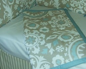 Custom Design Crib Set Quilt Bumper and Skirt / Grey White / Nuetral / Toddler Bedding