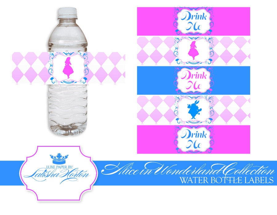 Alice In Wonderland Inspired Party - Printable Water Bottle Labels - INSTANT DOWNLOAD