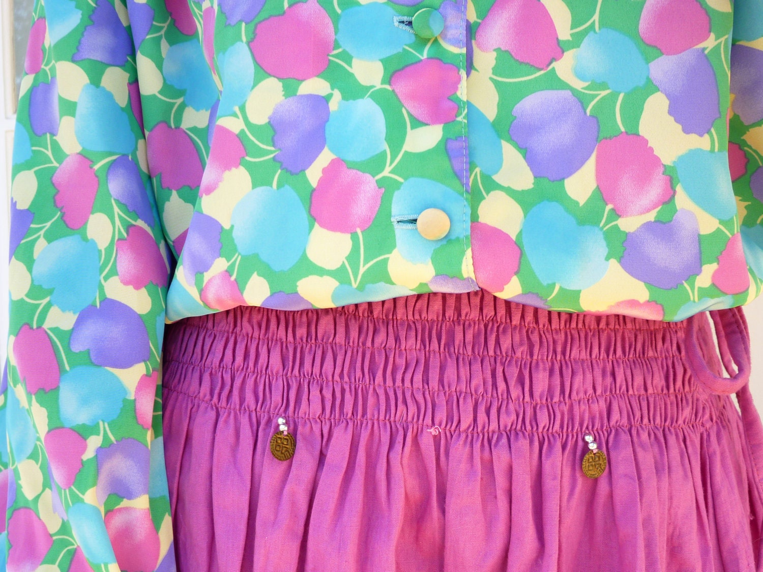70s or 80s Pastel Shirt, Blouse, Top - xs, small, medium, large