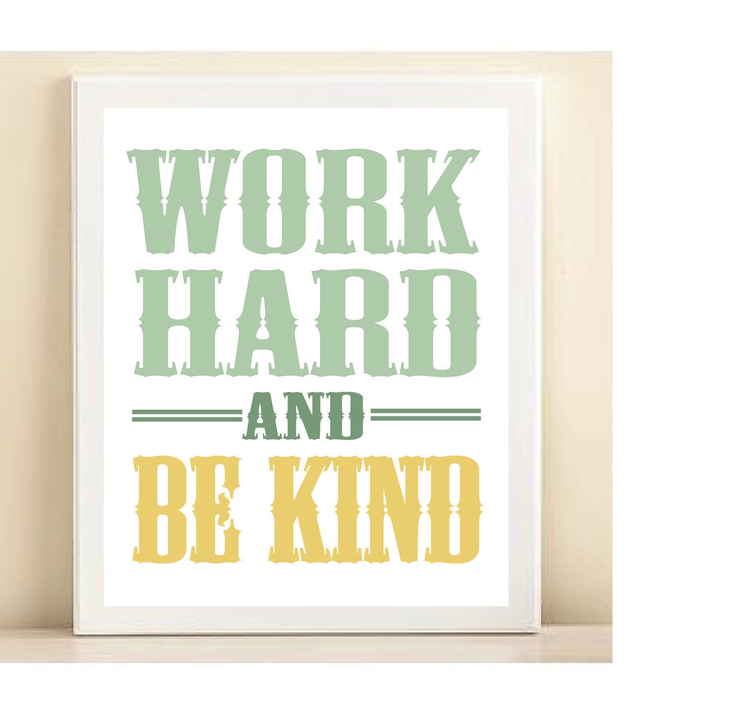Aqua & Yellow "Work Hard and Be Kind" print poster