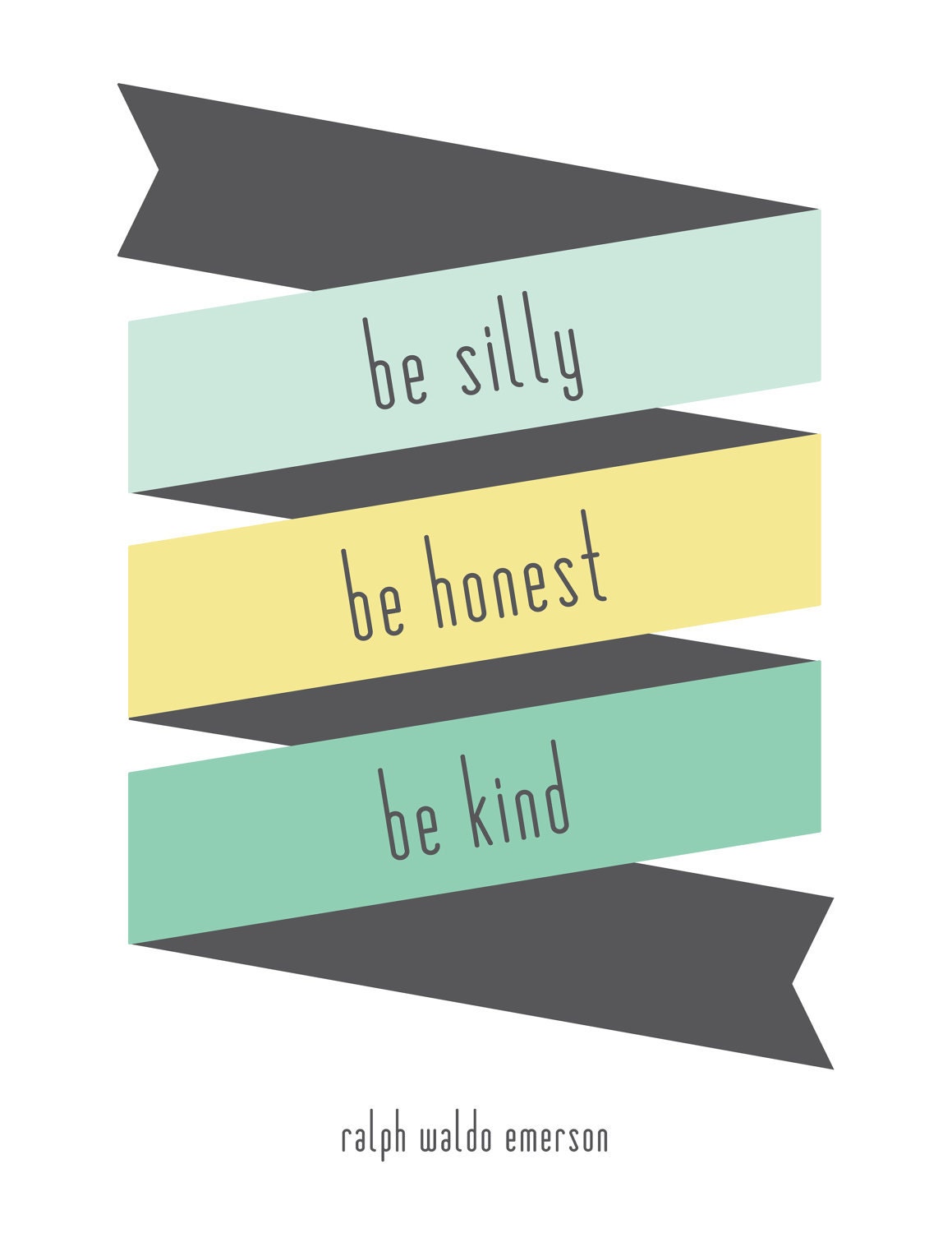 Mint, Yellow, & Aqua "Be Silly, Be Honest, Be Kind" print poster