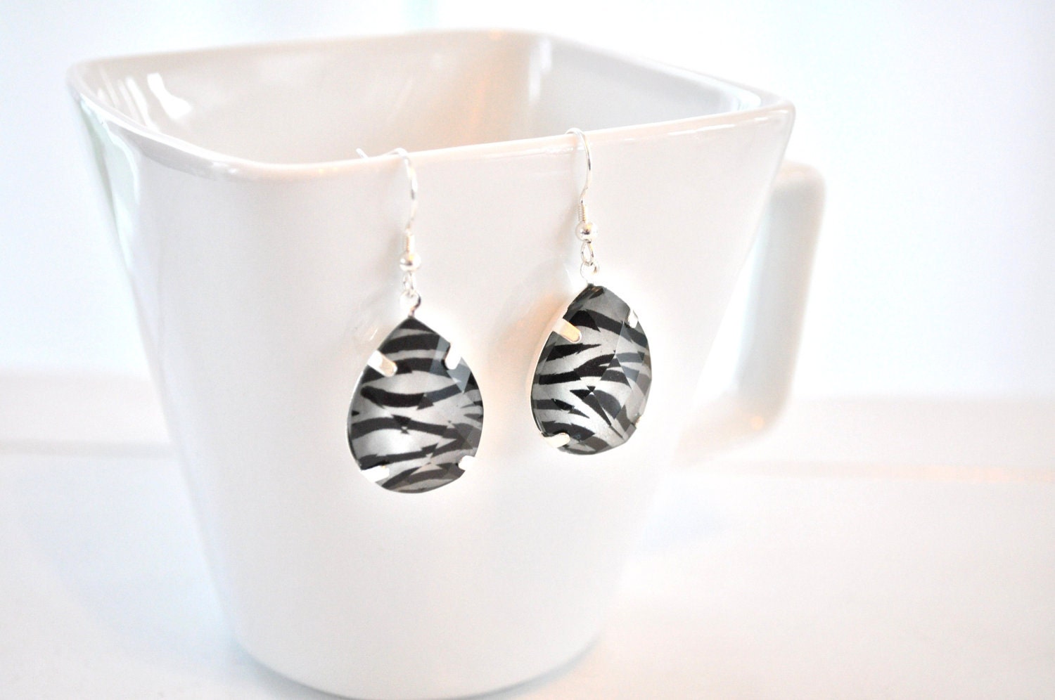 Zebra Print Earrings Silver