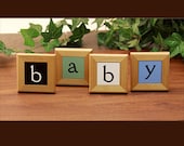 Nursery Decor "baby" Framed Letter Tiles with Dowel Stands : Neutral Colors for Baby Boys or Girls