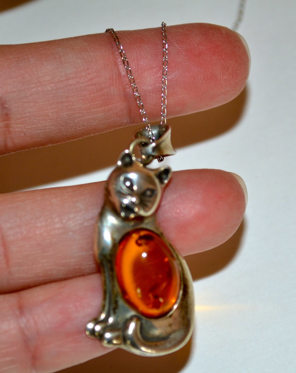 Vintage 1960's Cat PENDANT with Amber Stone, Collectable Item, Lowest Sale Price Plus Free USA Shipping