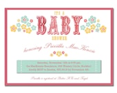 Priscilla Floral Baby Bridal Shower Invitation. Flowers Surprise Birthday DIY Printable Digital File or I Print. Guava, Aqua & Lemon