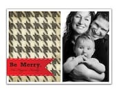 Photo Christmas Card Modern Houndstooth Flag Banner Holiday Card Greeting Card DIY Digital or Printed - Higgins style
