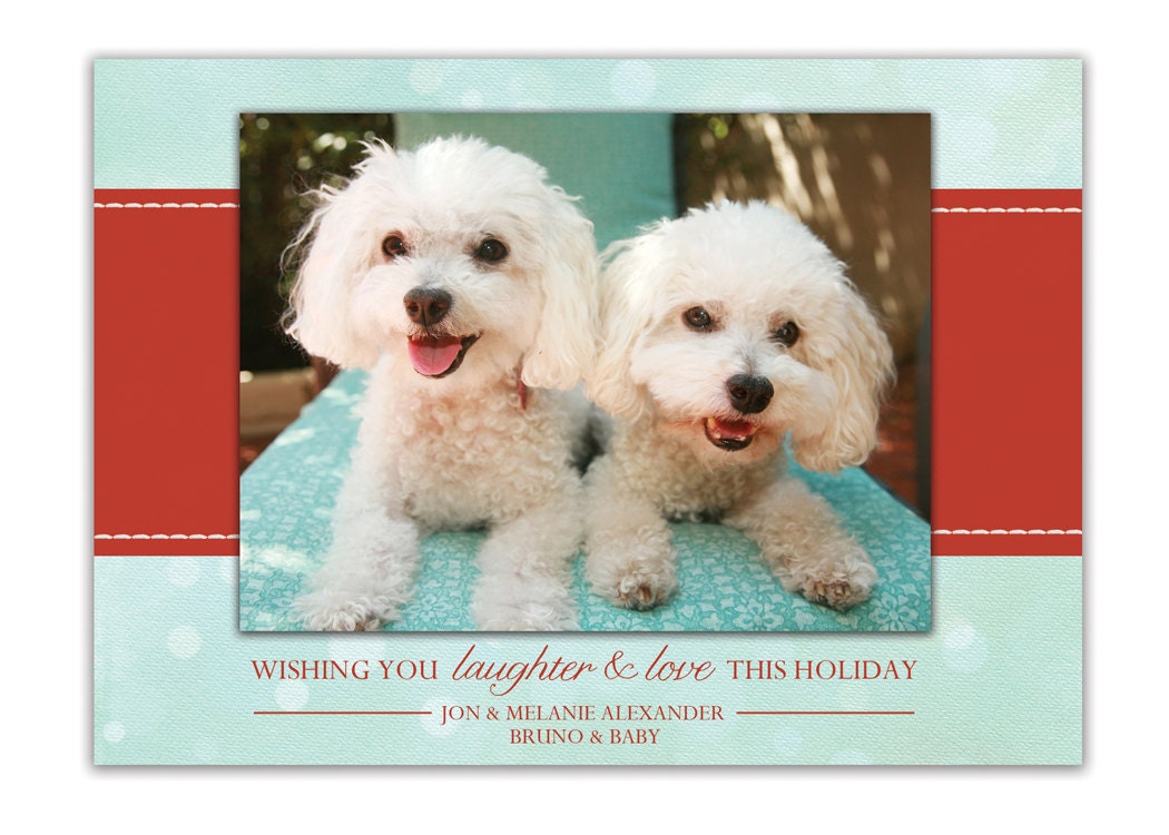 Photo Christmas Card Modern Aqua & Red Holiday Card Classic Typography  Family Greeting Card DIY Digital or Printed - Alexander style