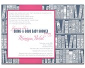 Bring A Book Baby Shower Invitation Baby Girl Navy and Pink Storybook Baby Shower Books DIY Printable or Printed - Monique Style