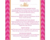 Chevron Menu Hot Pink & Orange 5x7 Bridal Shower Modern Chevron Wedding Menu Baby Shower Menu DIY Digital or Printed - Ava Collection