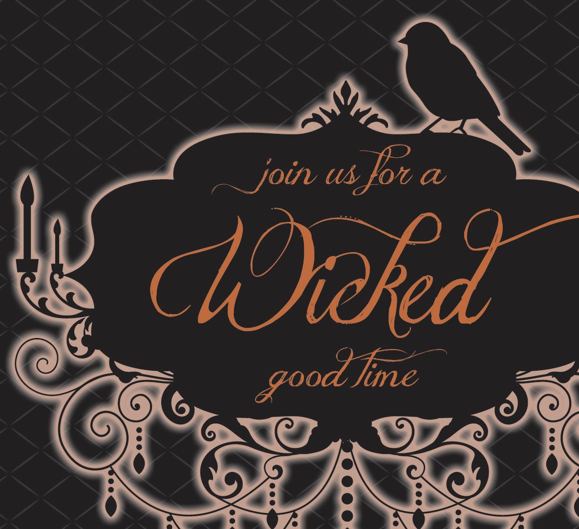 Halloween Party Invitation Adult Costume Party Invitation Gothic Raven Halloween Invitation Chandelier DIY Digital or Printed- Tran Style