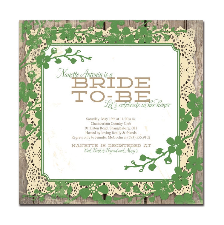 Rustic Bridal Shower Invitation Square Purple Flowers Lace Wood Rustic Wedding Invitation Bride-To-Be Printable or Printed - Nanette Style