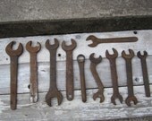 Instant Collection 10 Antique Wrenches Indsutrial Iron Tools Old HUGE WRENCHES