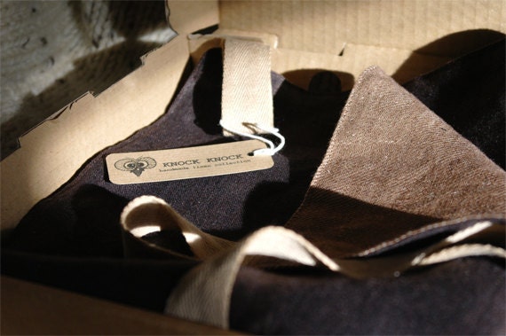 Handmade reversible full short linen apron Latte and Dark Chocolate