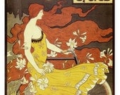 ART NOUVEAU Print of Lady with long flowing reddish brown hair on Crescent Cycle Ad--Featured in Etsy Treasury List