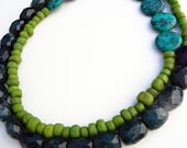 Handmade Green beaded necklace One of a kind multi strand turquoise