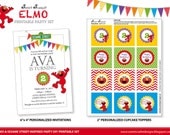 ELMO Birthday Party Printable Set  - Sesame Street-inspired Invitations, Cupcake Toppers, Party Banner & more