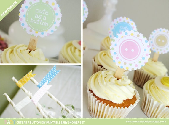 BABY SHOWER Printable Set - Gender Neutral - Cupcake Toppers, Bunting, Favor Tags, Buffet Labels & more Il_570xn