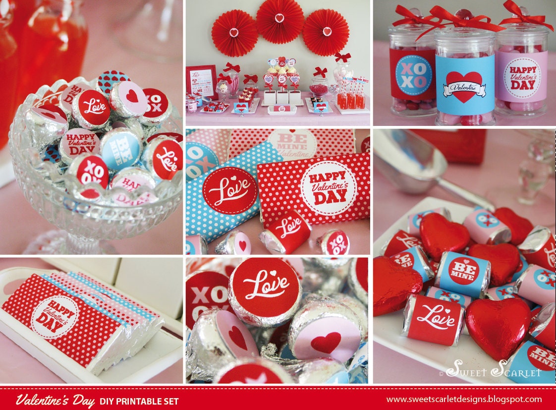 VALENTINES Printable Candy Wrappers, Hershey's Kisses Dots & Water Bottle Labels