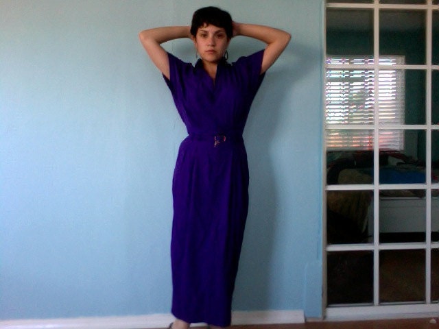 Vintage 1980s Shirtwaist Maxi Dress in Purple Size M - L