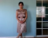 1970s Mad Men / Wiggle/ Cow Back / Dress Light Brown Size XS - S