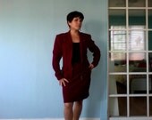 1990s Burgundy Maroon Suit Skirt & Blazer Size M - L