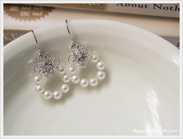 Komoko - Swarovski Crystal Pearls with Rhinestone charm Earrings