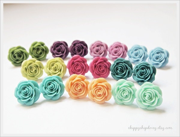 Bloom - Choose your own colours Victorian Rose stud earrings - 1 pair
