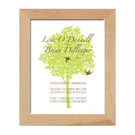 Custom Rustic Wedding Poster Gift: Tree and Bird Art Print, 8 by 10,  flying birds