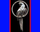 SALE holiday PRICE REDUCTION, Parrot Macaw Pin, Vintage Sterling Silver brooch with Rhinestones, 1940s