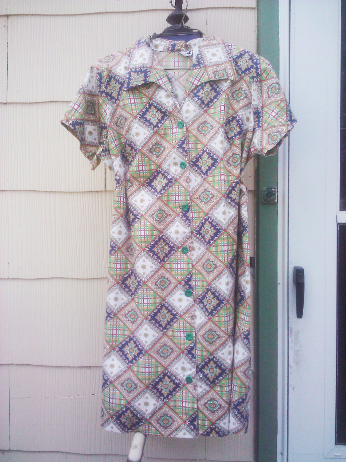 Vintage 1960s Cotton Shift/ Shirt Dress /Mod/  XXL PLUS SIZE/ House Dress