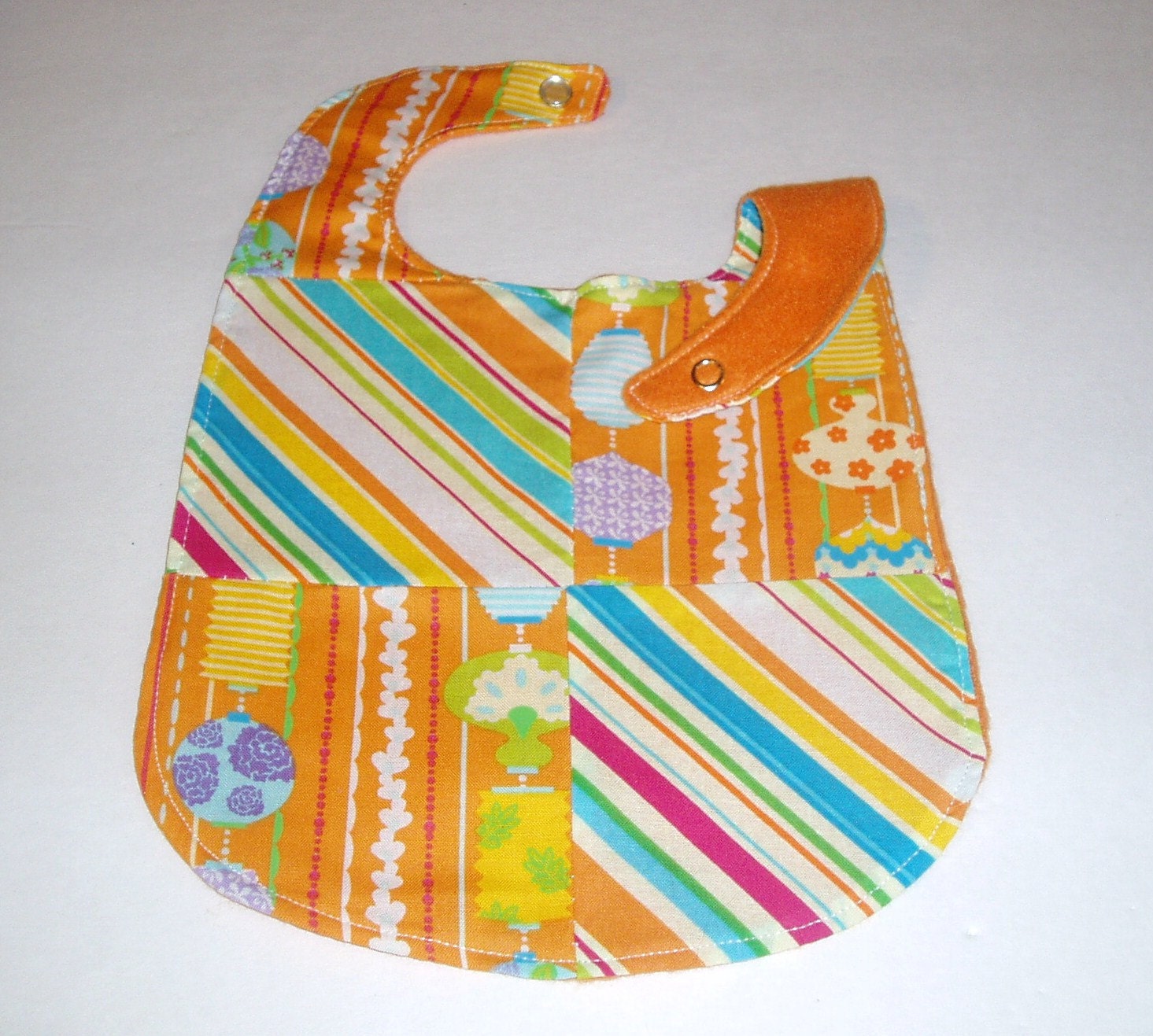 Baby Bib - Orange Stripe Baby Bib - Patchwork Baby Bib