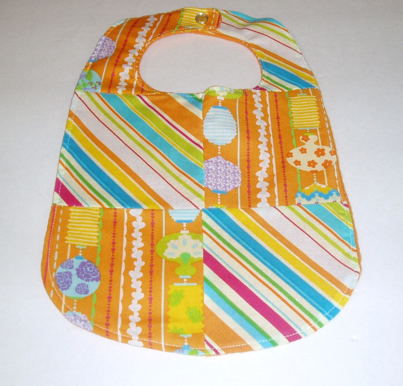 Baby Bib - Orange Stripe Baby Bib - Patchwork Baby Bib