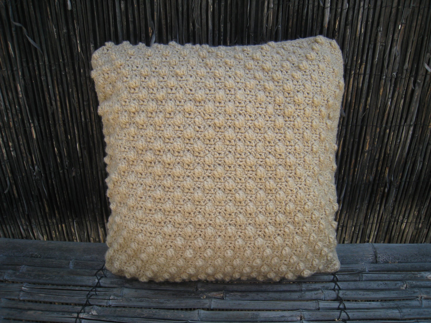 Pop Corn Crochet Throw Pillow 16"x16", Made of 100% Acrylic Yarn