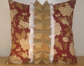 Modern Vintage Decorative Throw Pillow Cover 18"x18"  White and Mustard Ruffles on Floral Home Decor Cotton Fabric