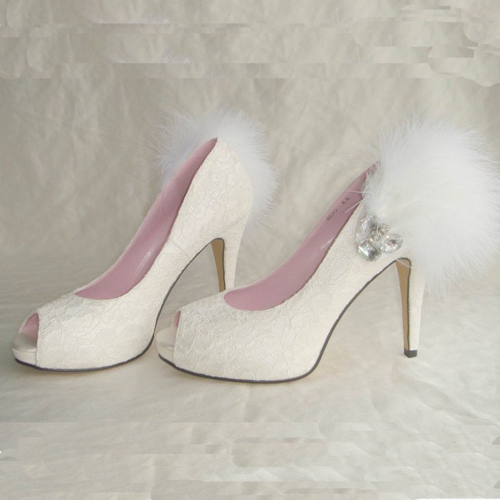 White lace feather high heels for wedding or party