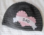 Tattoo I Heart Dad Hat with Felt Appliqué -  Girl Newborn/Baby Hat sizes Newborn, 0-3, 3-6, & 6-12