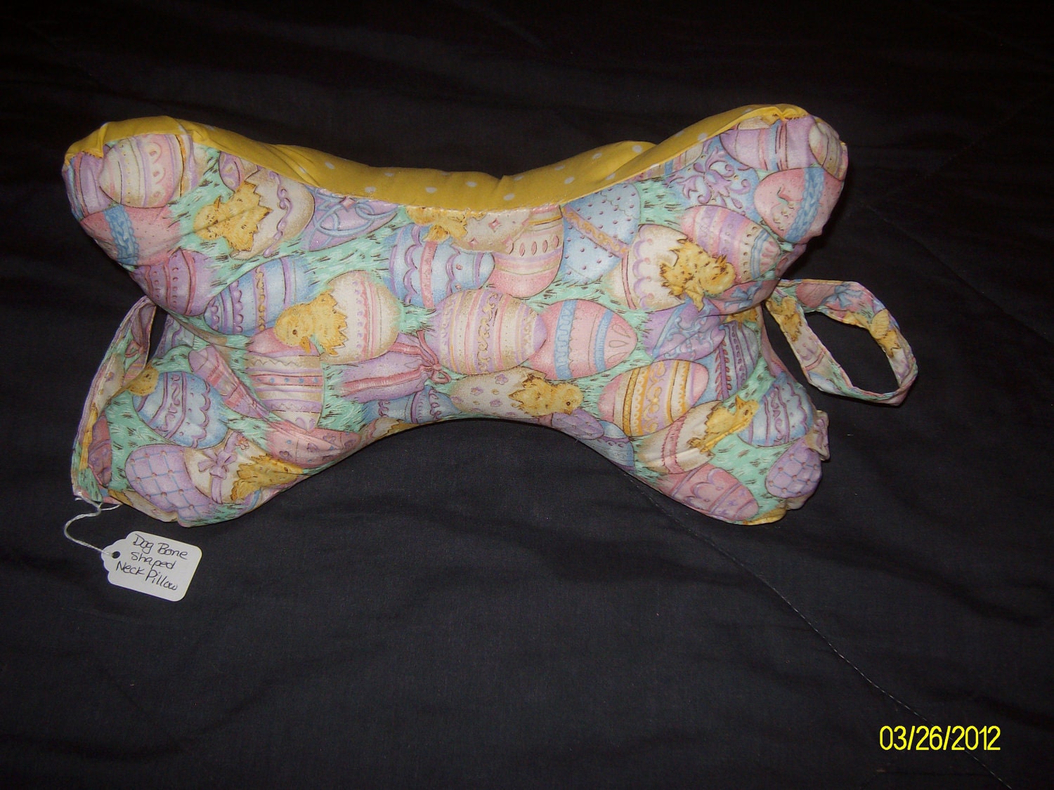 Neck Pillow - dog bone shaped - with handles in Easter colors and prints