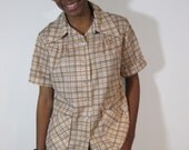 vintage PLAID 70s shirt, butterfly collar shirt