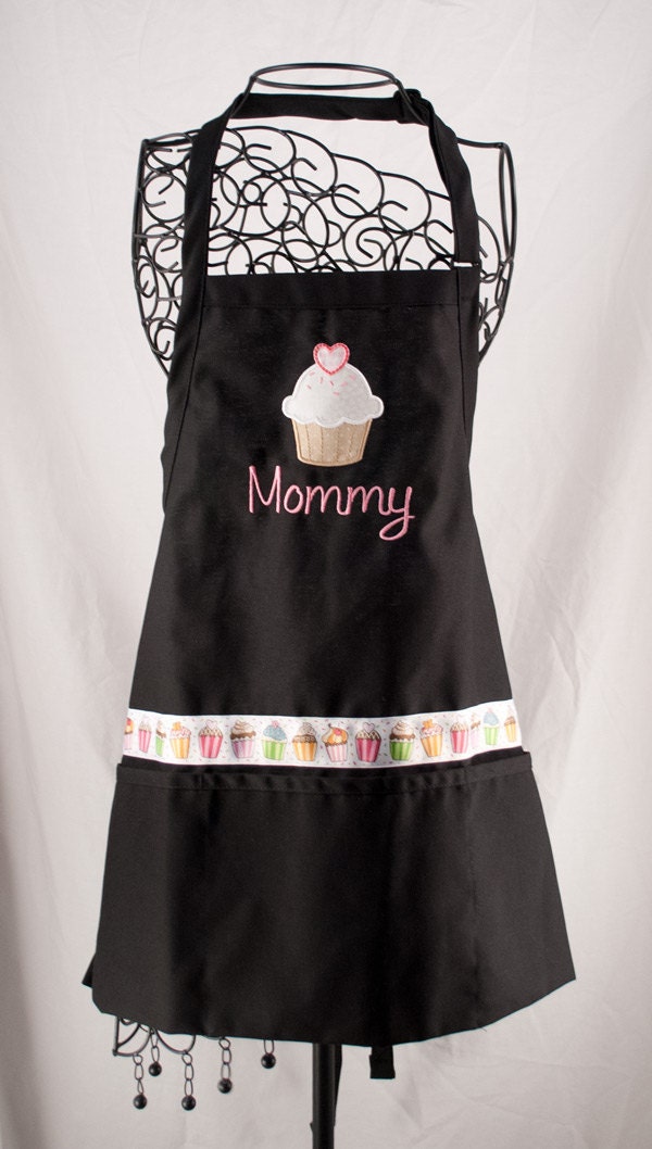 Personalized Cupcake Apron Black Monogrammed Ladies