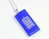 Doctor Who Tardis Necklace Jewelry, Dr Who Glass Sterling Silver Plated Pendant, Tardis, Gift wrapped Handmade TARDIS Box Science Fiction