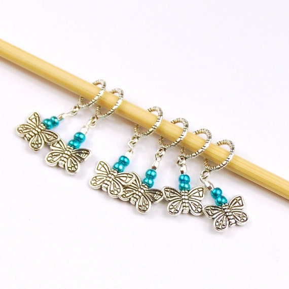 stitch markers knitting crochet Butterfly turquoise silver knit stitch markers crochet aqua knitter stitch marker accessories tool gift