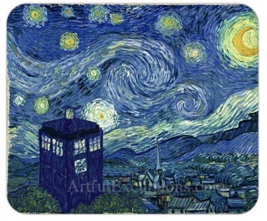 Doctor Who mouse pad Van Gogh Dr Who Starry Night, Tardis Mouse mat Doctor Who Painting Computer Mouse Mat Geekery Science Fiction Picture